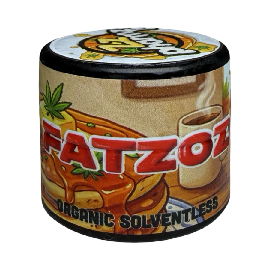 Zzpharmz Fatzoz cold cure concentrate jar with illustrated pancake and coffee label artwork