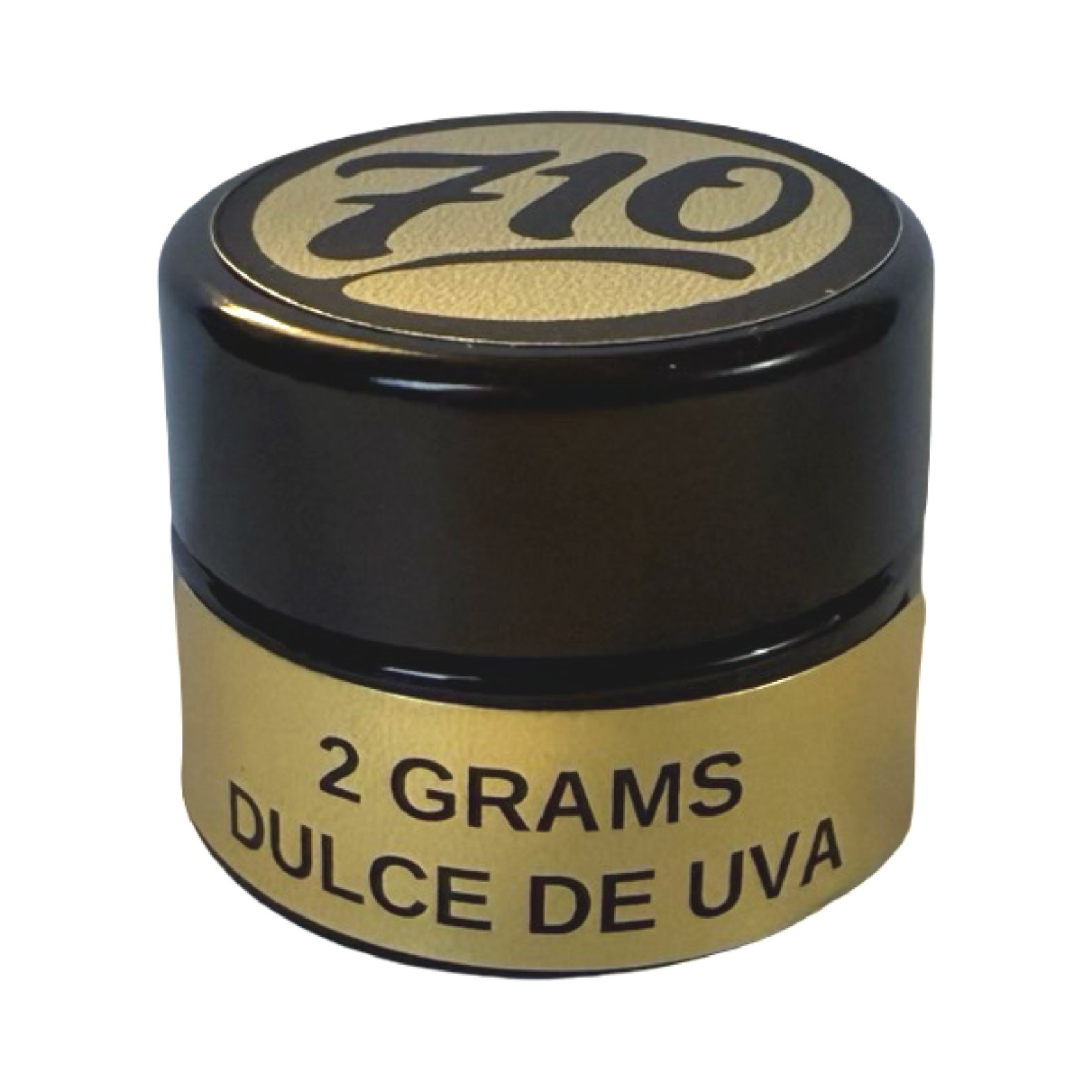 710 Oil Club black and gold concentrate jar labeled 2 Grams Dulce De Uva cold cure