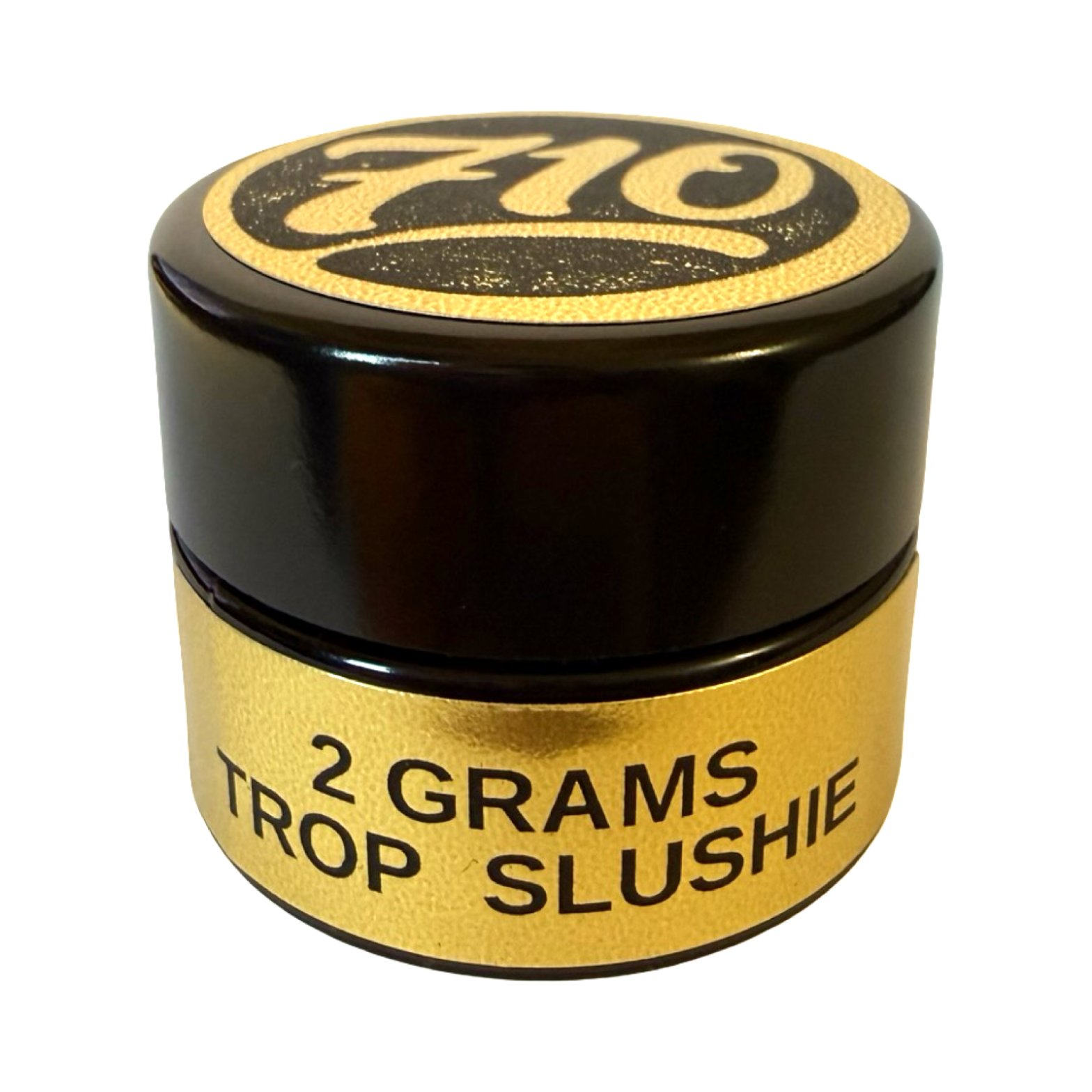 710 Oil Club Trop Slushie 2g cold cure concentrate in black and gold jar on white background