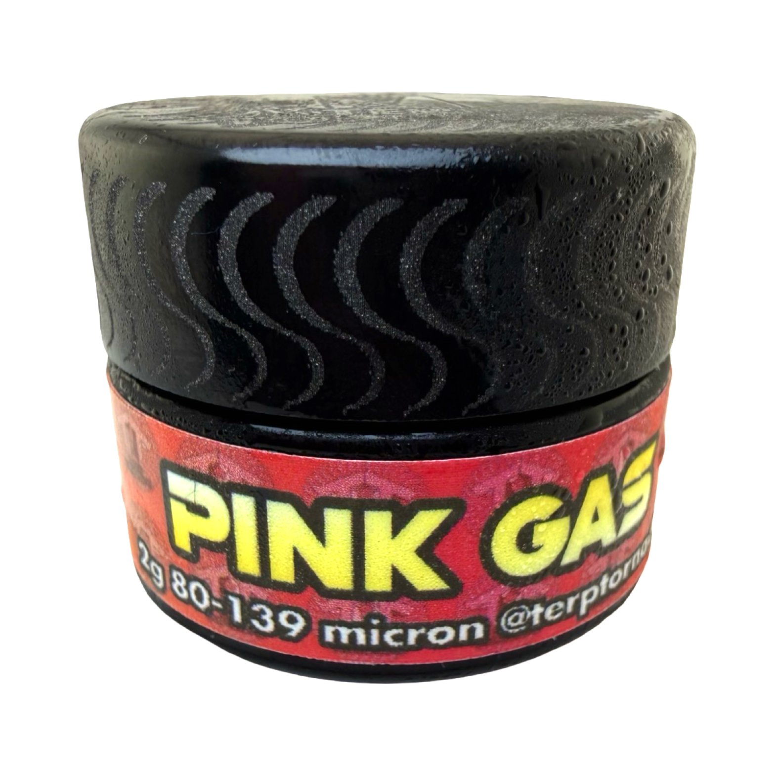 Terp Tornado Pink Gas cold cure rosin jar front view showing bold red label with yellow strain name