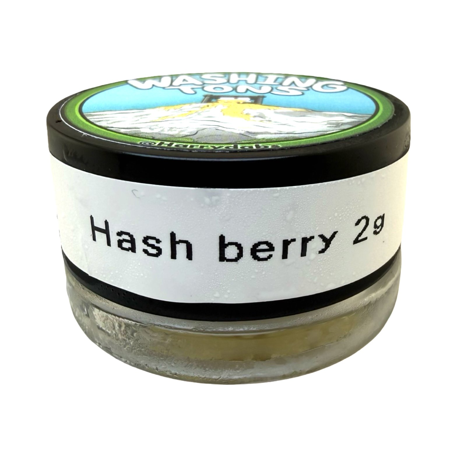 Washing Tons Hash Berry 2g cold cure concentrate in sealed glass jar with branded lid